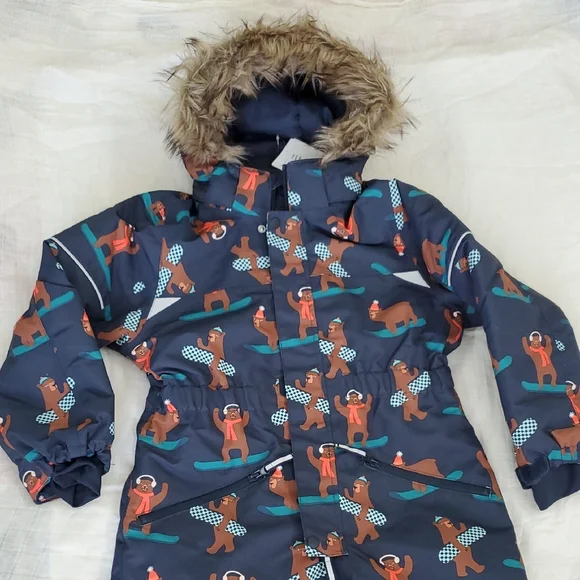 H&M Kids' Navy Snowsuit with Bear Print Size 6-8 - Picture 3 of 5
